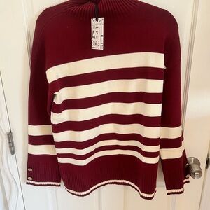41 Hawthorn Burgundy and Cream Striped Turtleneck Sweater